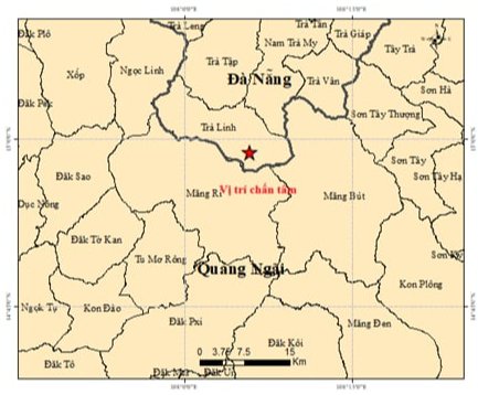 Bản đồ chấn tâm trận động đất mạnh 2,9 độ xảy ra lúc 7h16 sáng 22-4 - Ảnh: Viện 